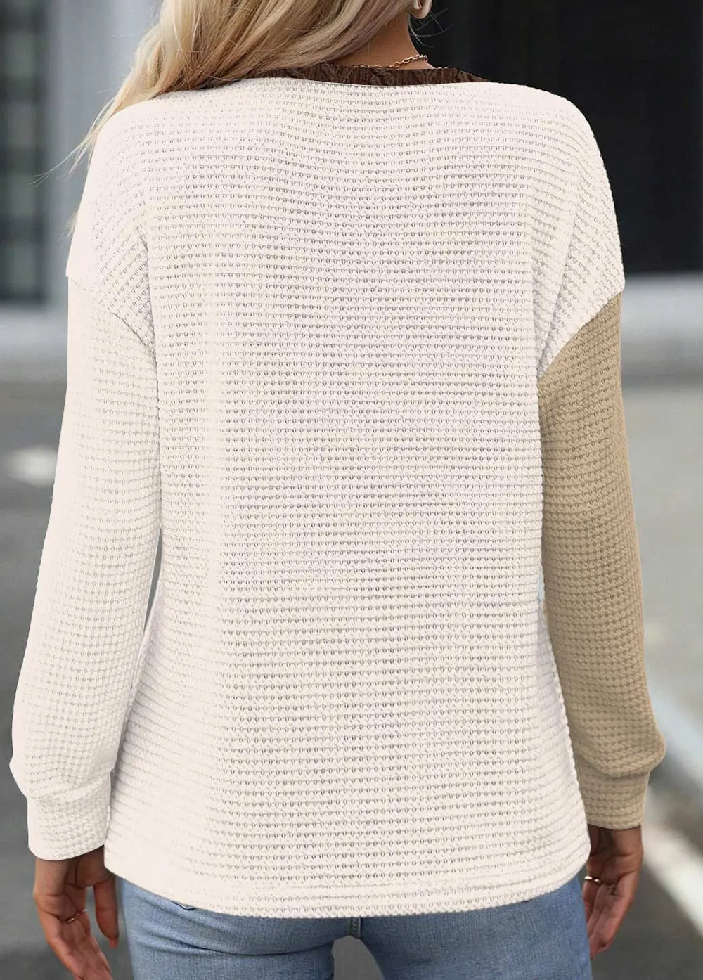 Stilvolles Rundhals-Sweatshirt Mit Langem Patchwork-Ärmel Für Frauen Mivona