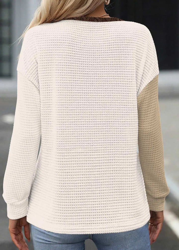 Stilvolles Rundhals-Sweatshirt Mit Langem Patchwork-Ärmel Für Frauen Mivona