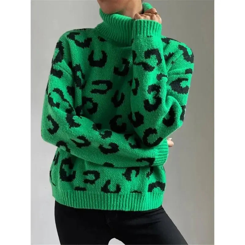 Lässiger Rollkragenpullover Mit Leopardenmuster Für Frauen Mivona