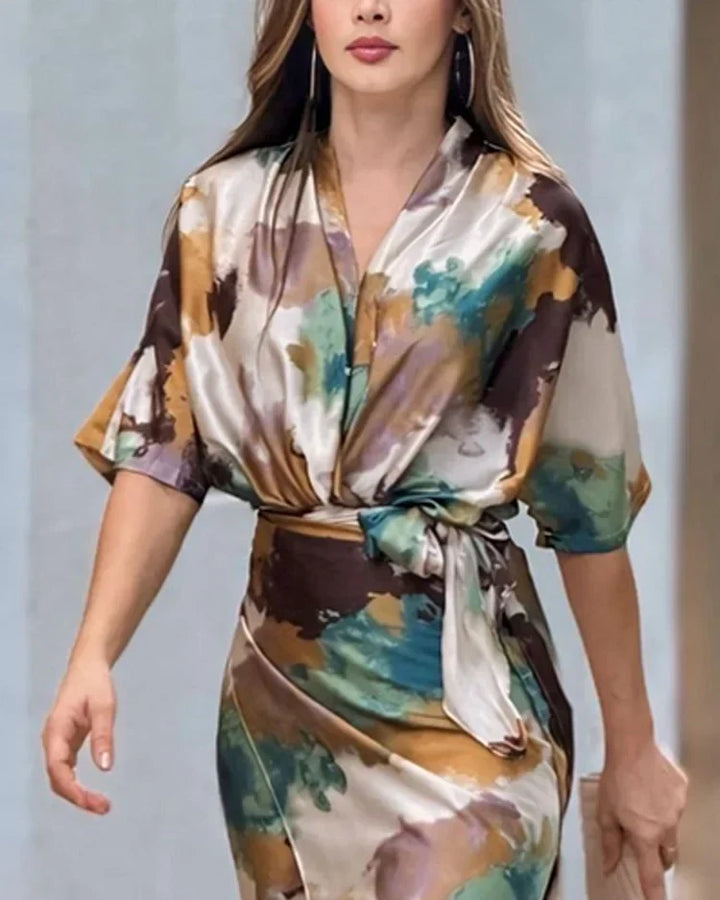 Satin-Wickelkleid mit Tie-Dye-Muster Für Frauen