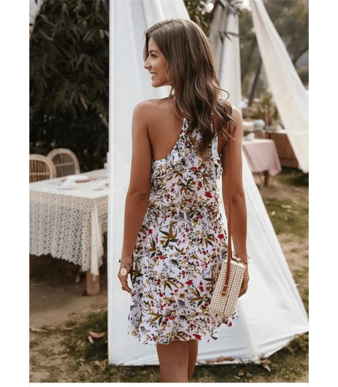 Schickes Blumenmuster Halterneck Minikleid Für Frauen Mivona
