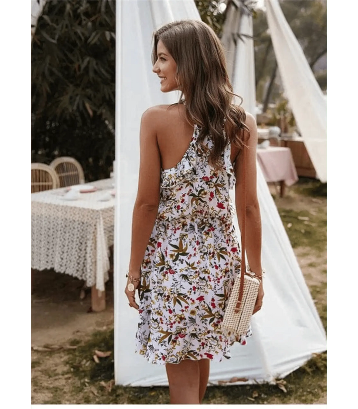 Schickes Blumenmuster Halterneck Minikleid Für Frauen Mivona