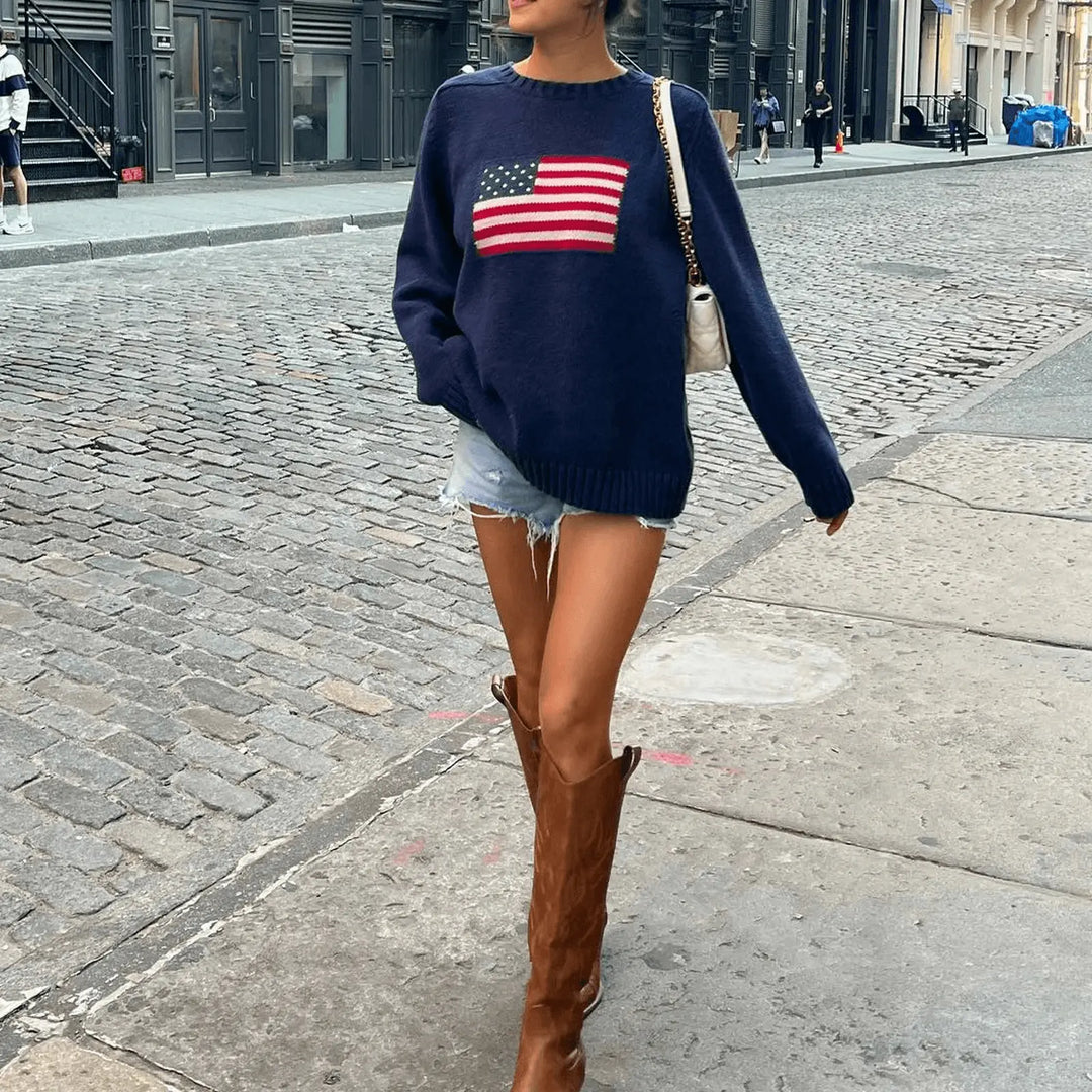 Gestrickter Damenpullover mit Amerikanischen Flagge für Damen Mivona