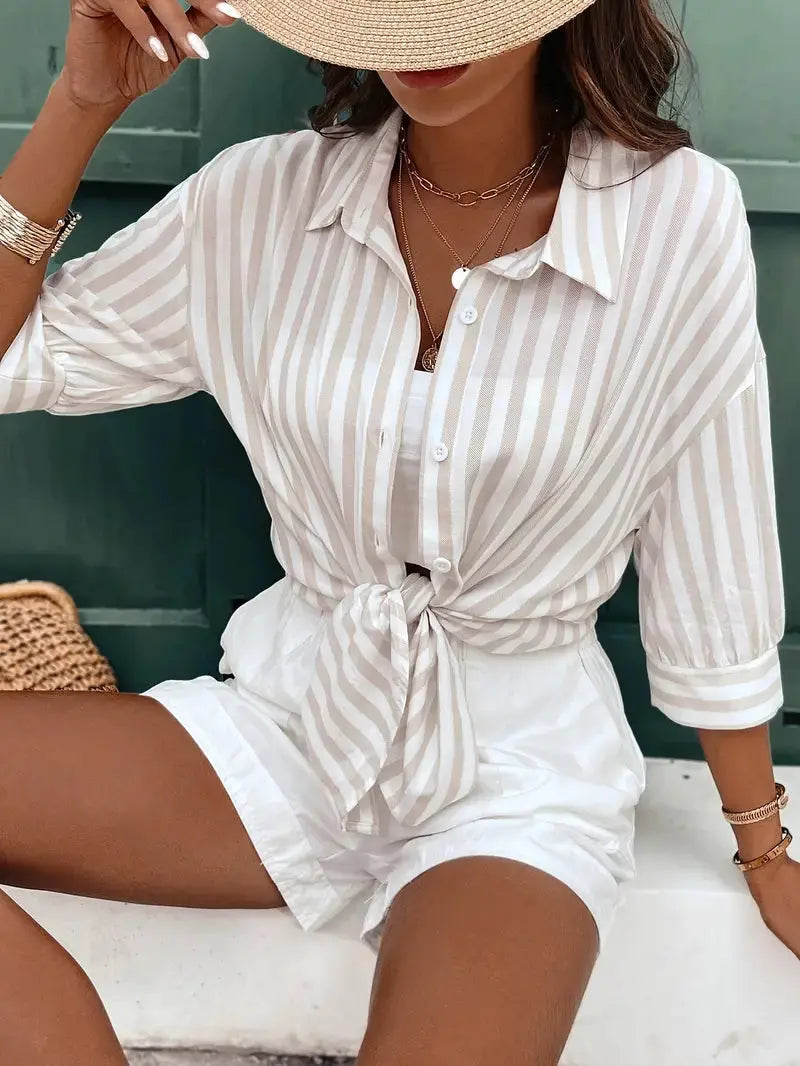 Einreihige gestreifte Bluse mit modernem, klassischem Touch Für Frauen Mivona