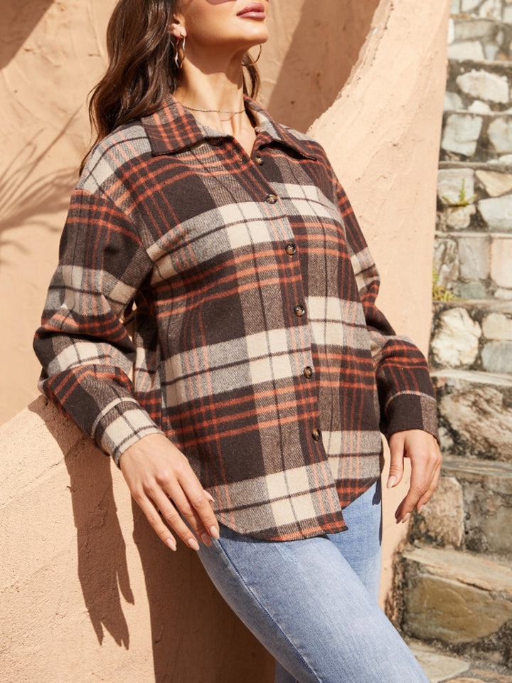 Herbst-Plaid-Mantel Mit Knopfleiste In Braun Für Frauen Mivona