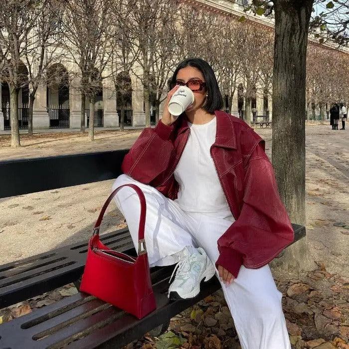 Oversized Vintage Jacke im Leder Look Für Frauen Mivona