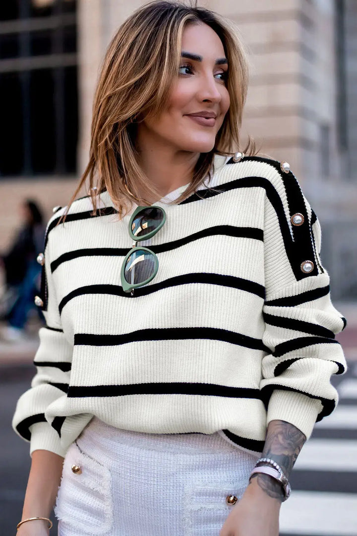 Gestreifter Strickpullover mit Knopf-Details Für Frauen Mivona