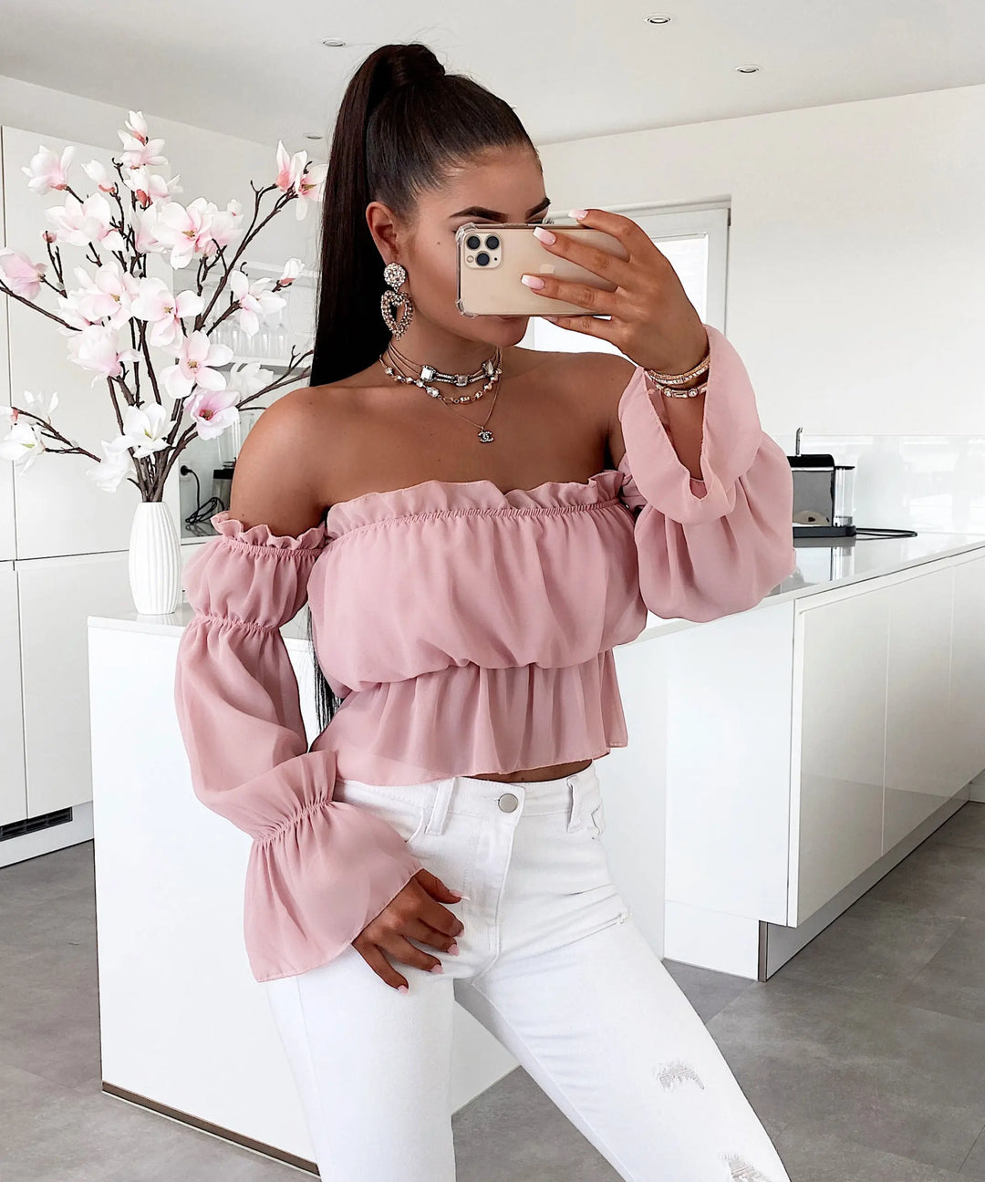 Crop Rosa Top mit verspielter Eleganz für Frauen Mivona