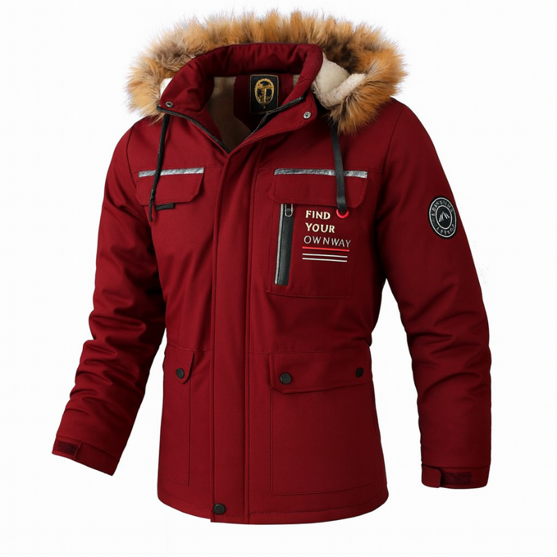 Herren Winterjacke Mit Verstellbarer Kapuze Und Taschen Detail Design