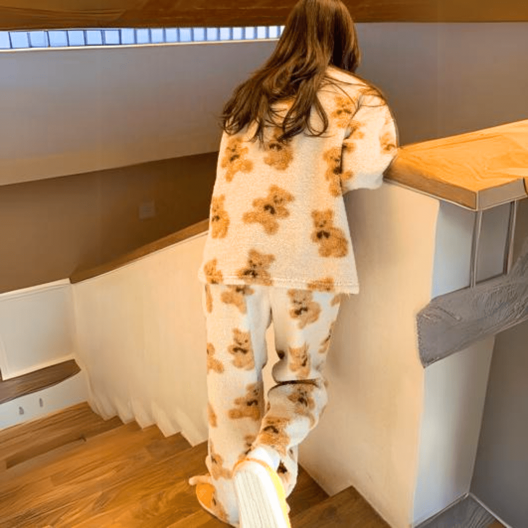 Weicher Pyjama-Anzug mit Bärenmuster Für Frauen Mivona