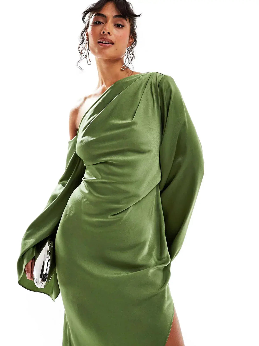 Fließendes Grünes Asymmetrisches Kleid Für Frauen Mivona