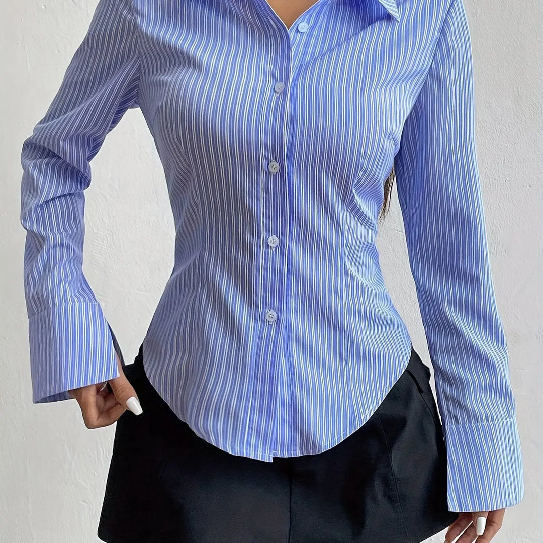 Polyester Poloshirt mit Langarm und V Ausschnitt für Frauen Mivona