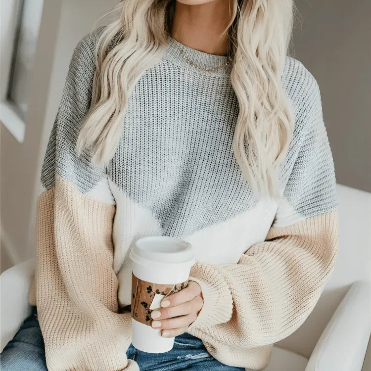 Strickpullover mit Farbblock-Design und V-Streifen Für Frauen Mivona