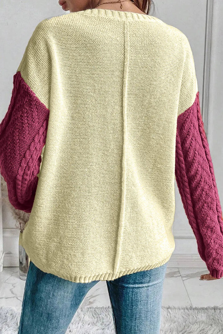 Zopfmuster Colorblock Strickpullover für Winter Damen