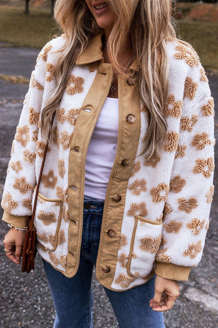 Hellbeige Fleecejacke Mit Blumenmuster Für Frauen Mivona