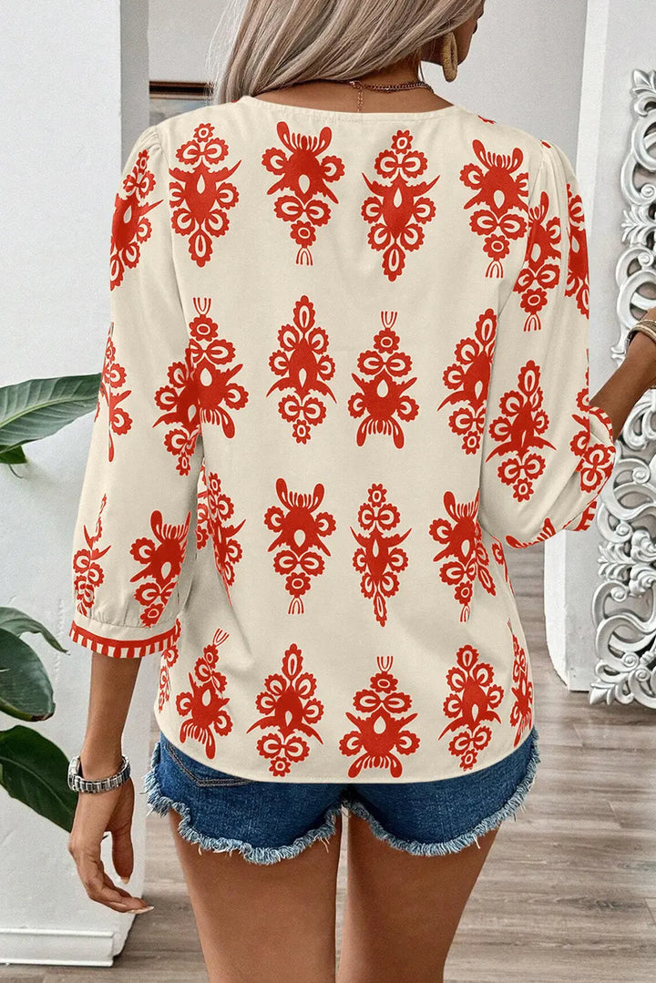 Vintage-Bluse Mit Geometrischem Druck Für Frauen Mivona