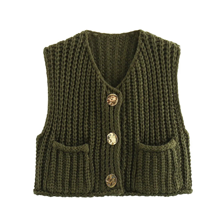 Elegante ärmellose kurze Strickjacke für Frauen Mivona
