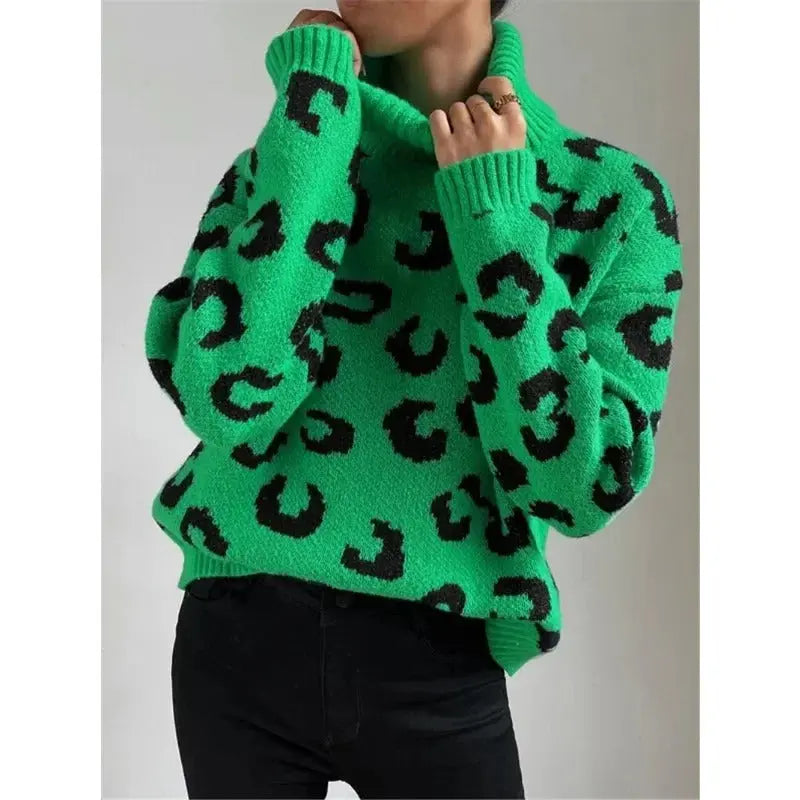 Lässiger Rollkragenpullover Mit Leopardenmuster Für Frauen Mivona