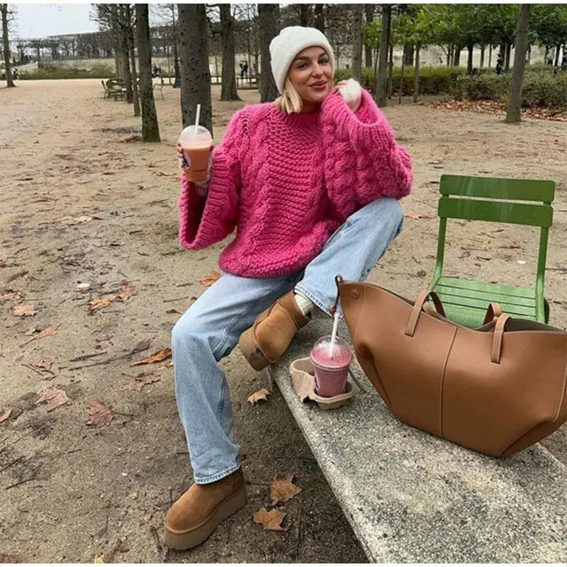 Vintage-Strickpullover mit Rundhalsausschnitt für Frauen Mivona