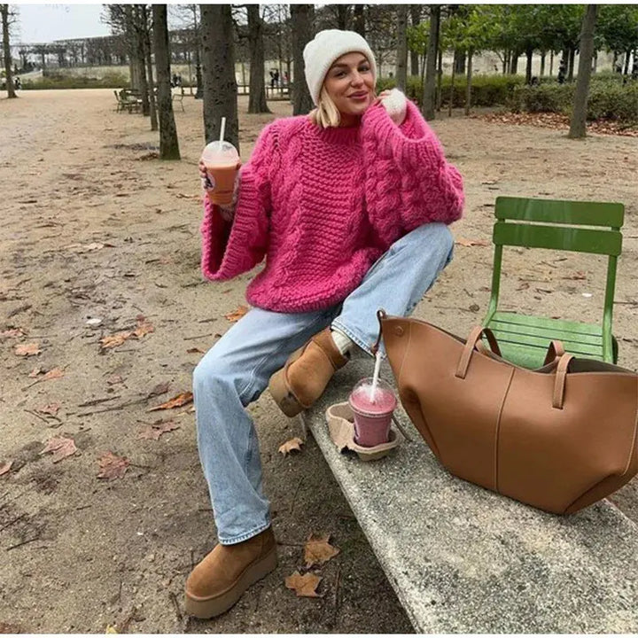Vintage-Strickpullover mit Rundhalsausschnitt für Frauen Mivona