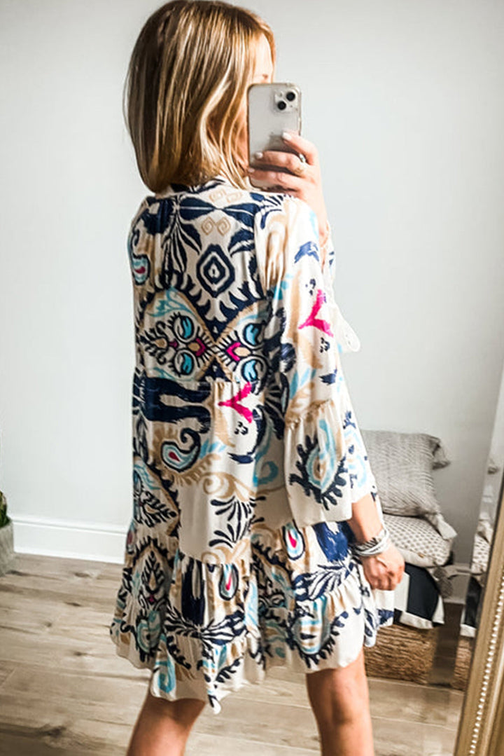 Tribal Print Minikleid mit Knopfleiste Für Frauen