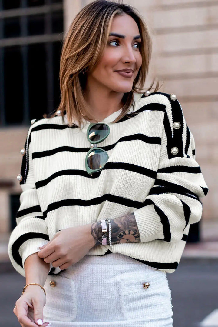 Gestreifter Strickpullover mit Knopf-Details Für Frauen Mivona
