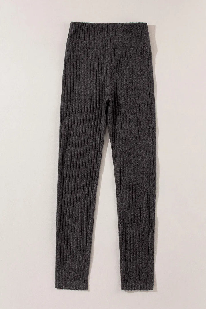 Dunkelgraue Strickleggings Mit Breitem Bund Für Frauen Mivona