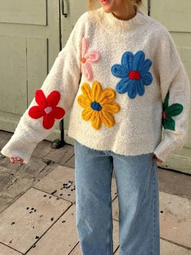 Geblümter Pullover aus weichem Stoff für Frauen Mivona