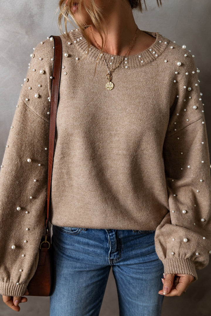 Eleganter Crewneck-Pullover mit Perlenbesatz Für Frauen Mivona