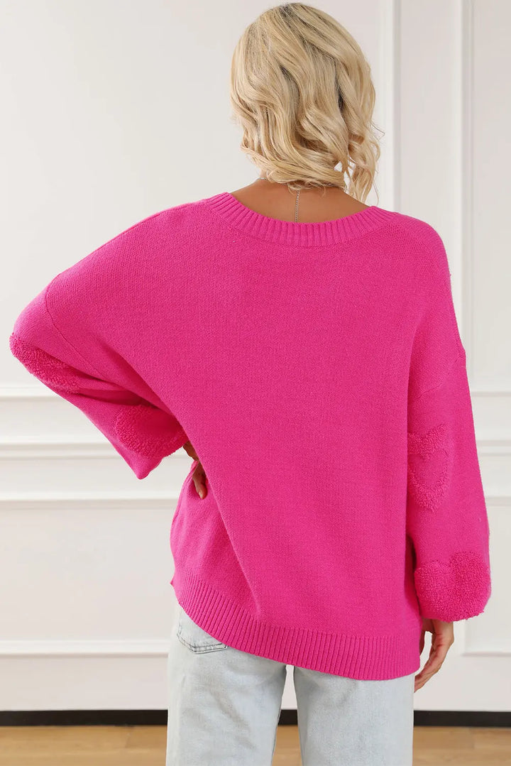 Rosa Strickpullover mit Perlenherz Details für Frauen Mivona