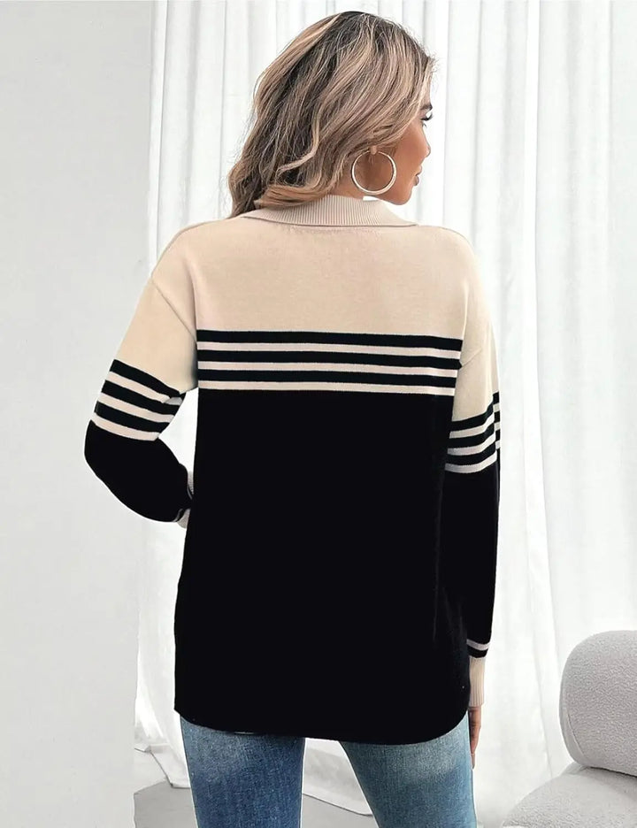 Gestreifter Langarm-Pullover mit Kragen Für Frauen Mivona