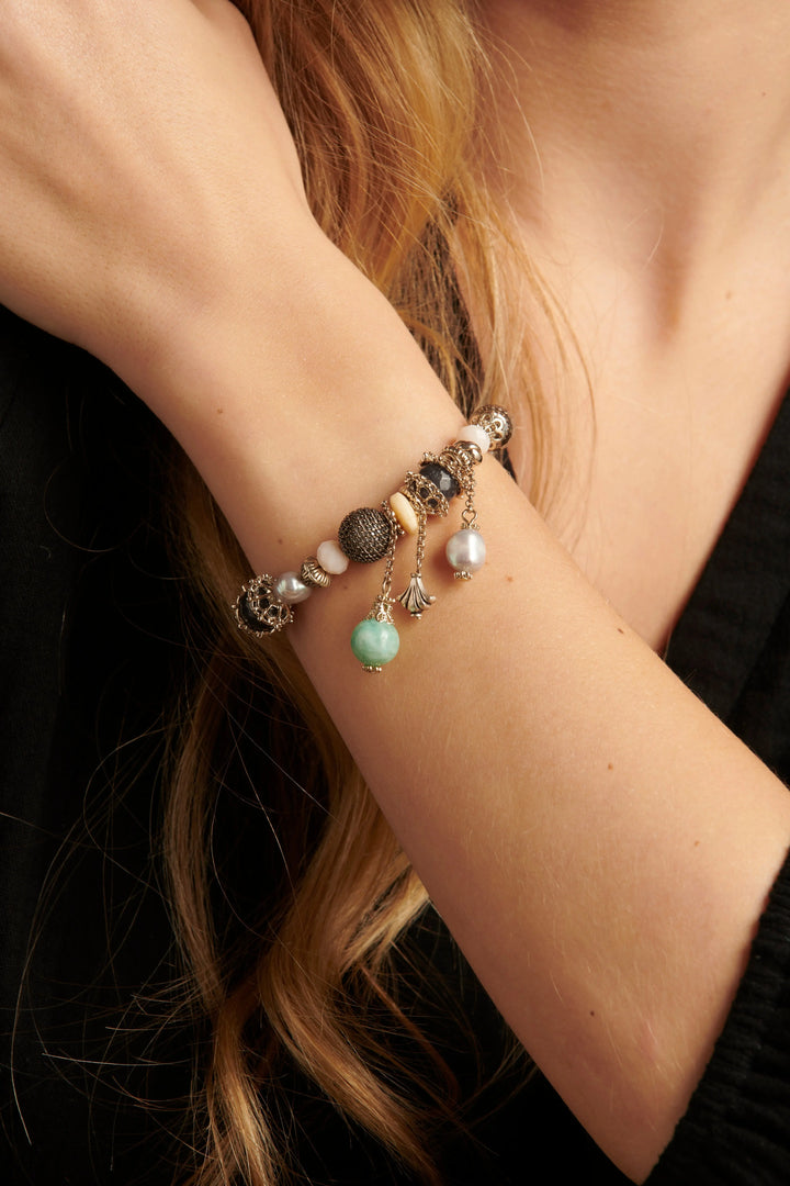 Elastisches Armband mit Mischung aus Perlen und Quarzsteinen Für Frauen Mivona