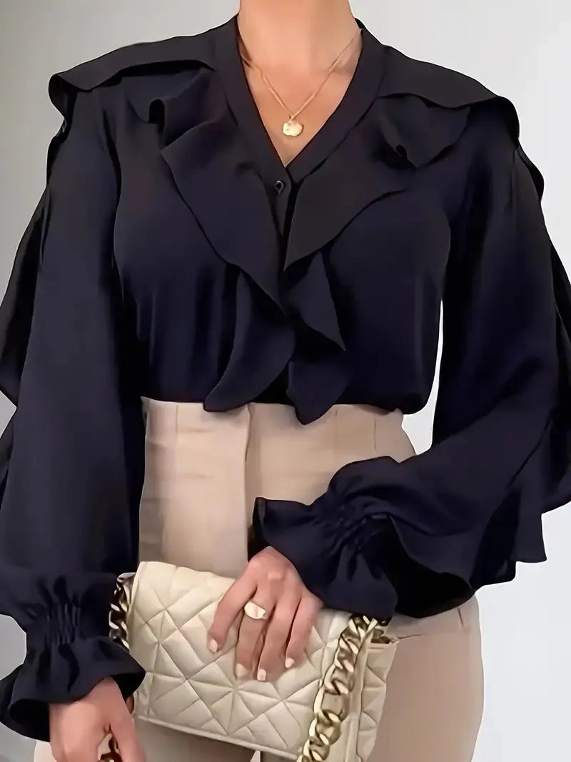 Langarmbluse mit Eleganten Rüschen für Damen Mivona