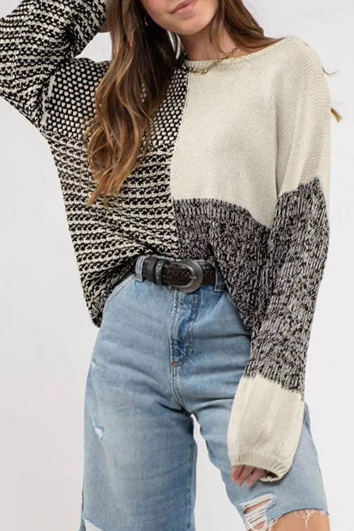 Schwarzer Colorblock-Pullover Mit Schleife Am Rücken Für Frauen Mivona