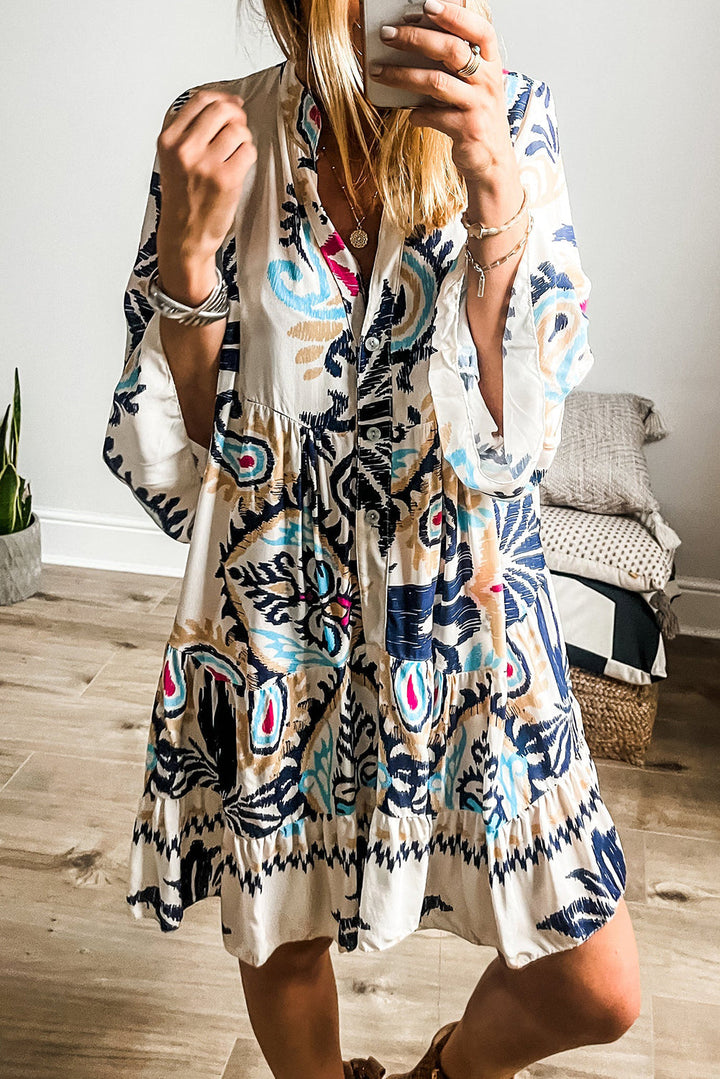 Tribal Print Minikleid mit Knopfleiste Für Frauen