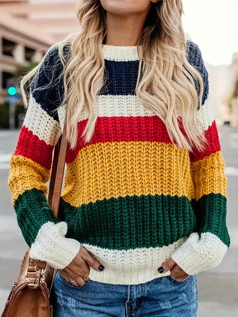 Boho Bunter Strickpullover Mit Streifen Für Frauen Mivona