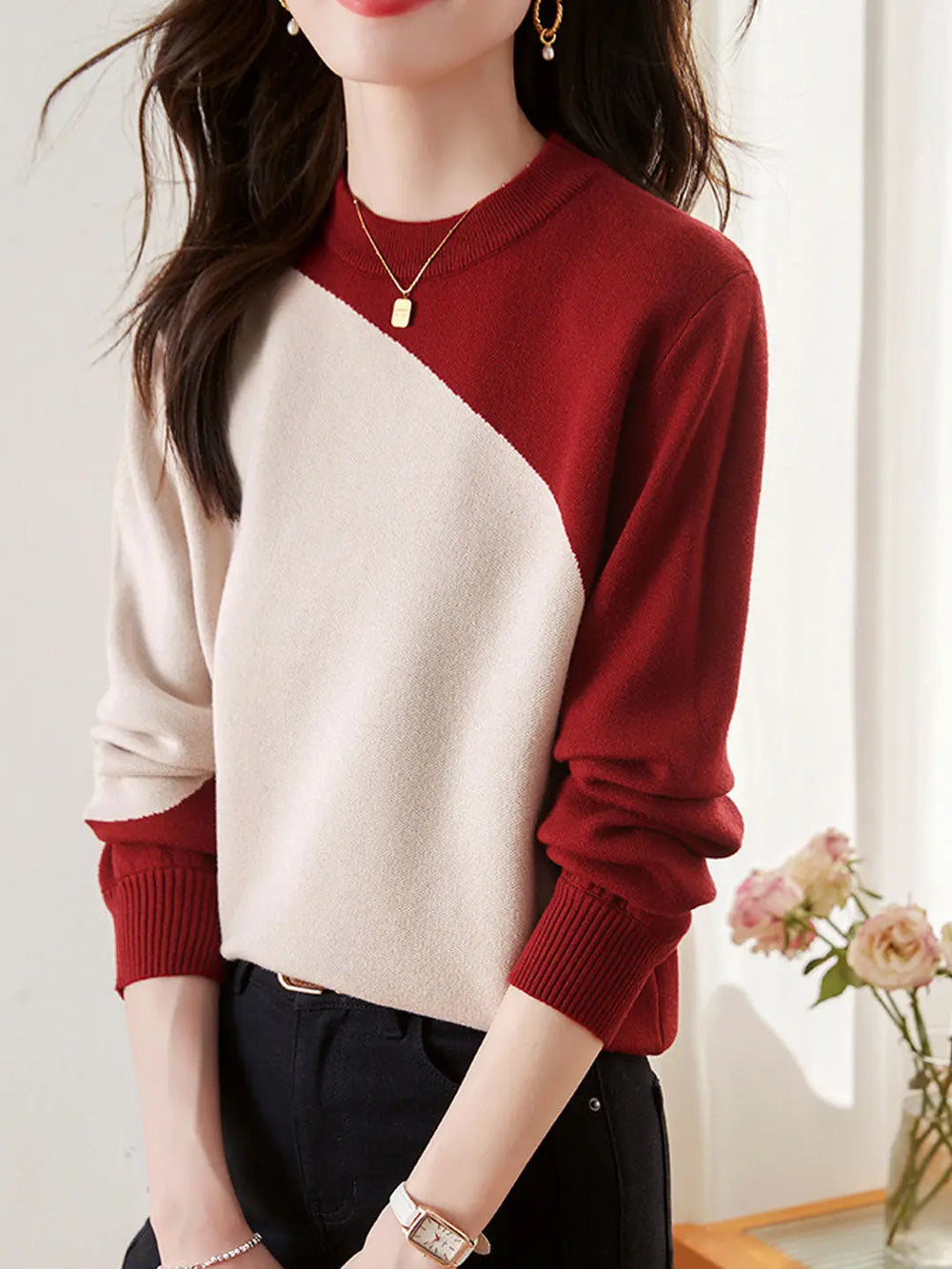 Kontrast-Strickpullover für Damen Mivona