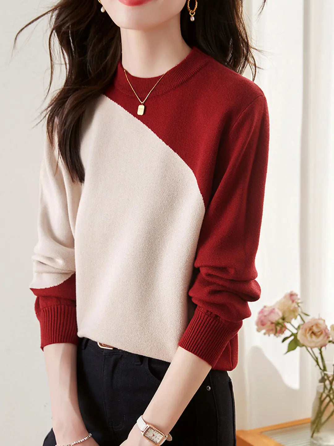 Kontrast-Strickpullover für Damen Mivona