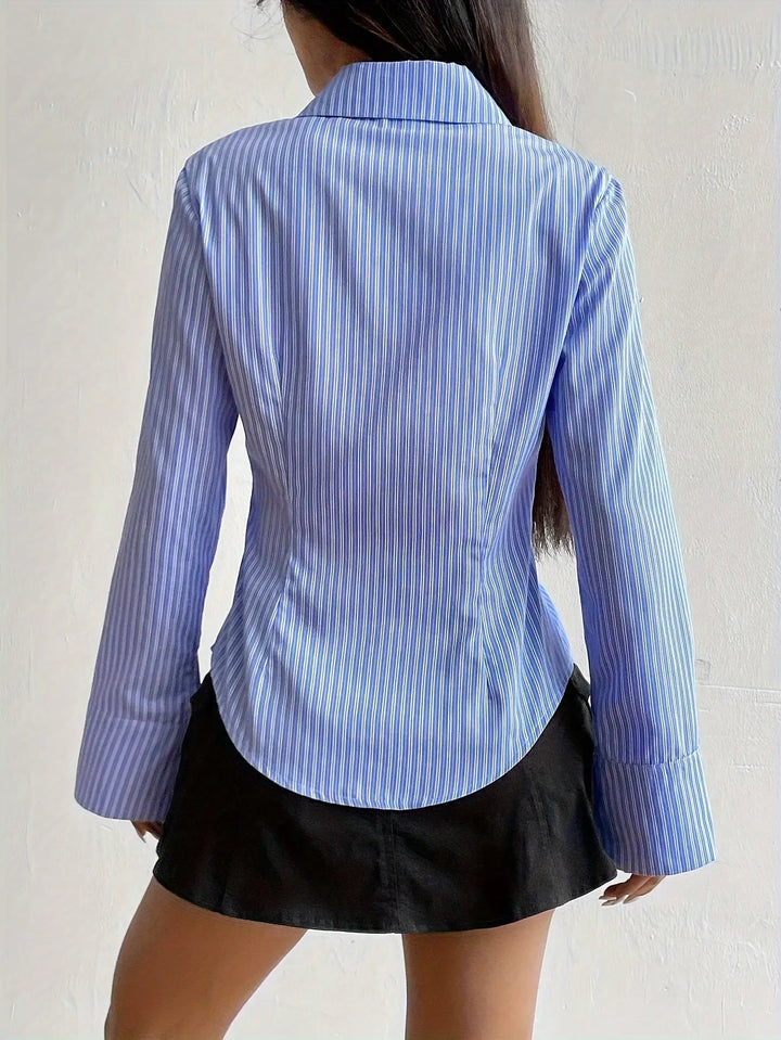 Polyester Poloshirt mit V Ausschnitt für Damen Mivona