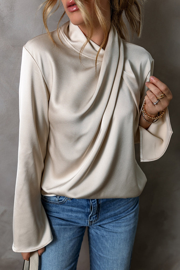 Elegante Satinbluse mit Überkreuztem Vorderteil Für Frauen