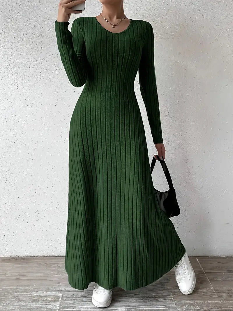 Geripptes Strickkleid mit Langarm Für Frauen