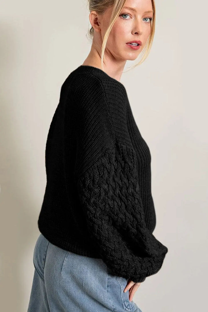 Schwarzer Strickpullover Mit Überschnittenen Schultern Für Frauen Mivona