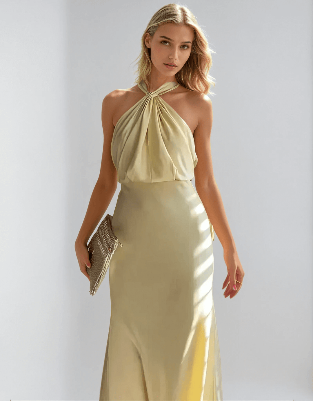 Maxikleid Mit Raffungen Und Neckholder Für Frauen