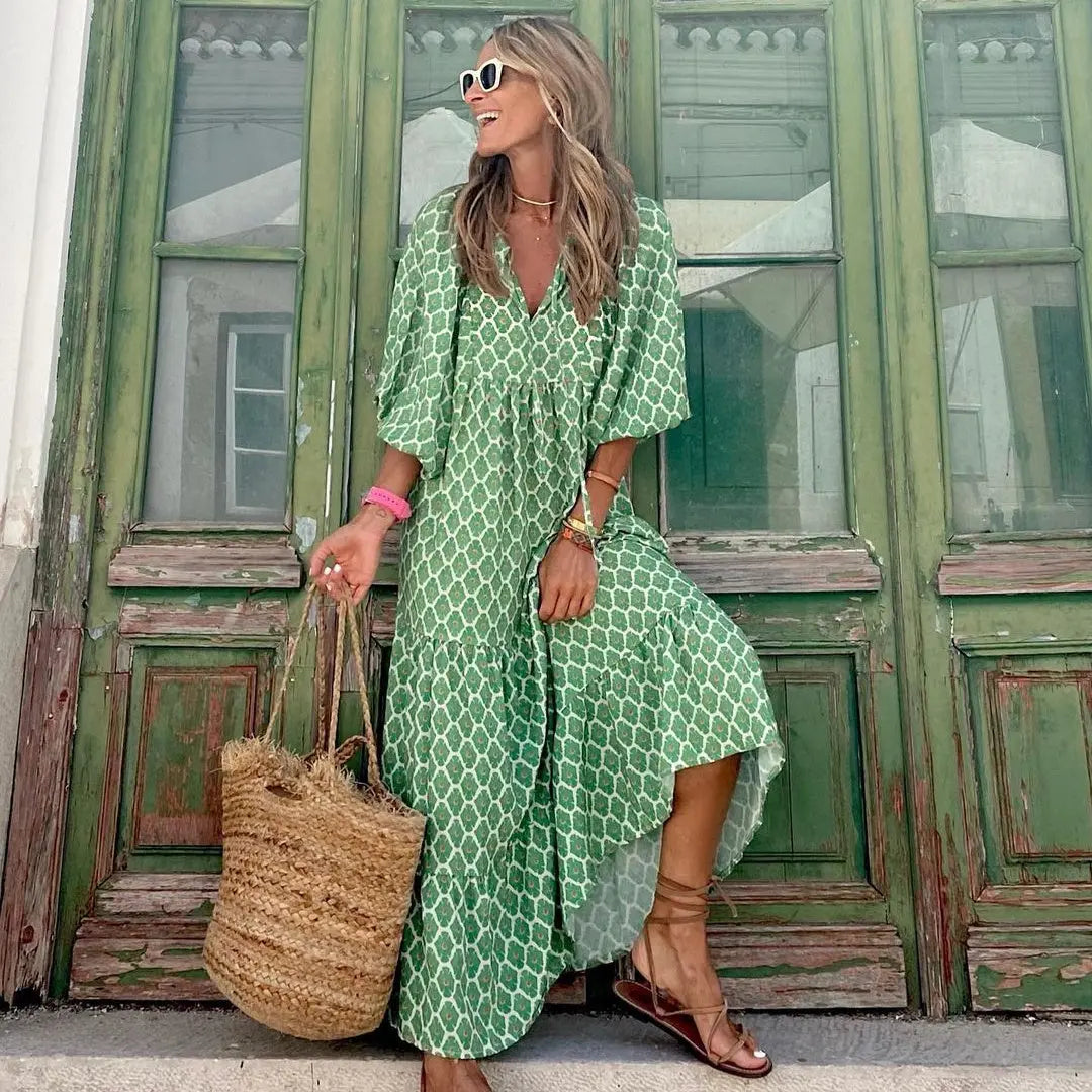 Vintage-Boho-Kleid mit floralem Muster Für Frauen Mivona