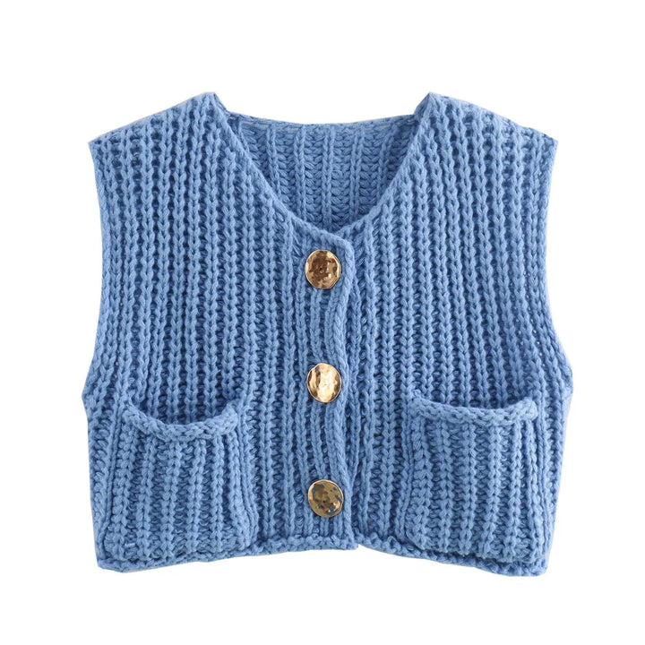 Elegante ärmellose kurze Strickjacke für Frauen Mivona