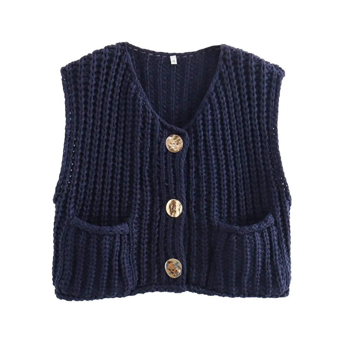 Elegante ärmellose kurze Strickjacke für Frauen Mivona