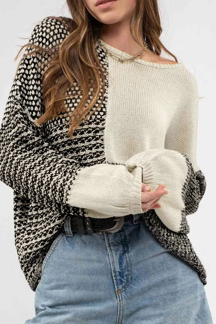 Schwarzer Colorblock-Pullover Mit Schleife Am Rücken Für Frauen Mivona