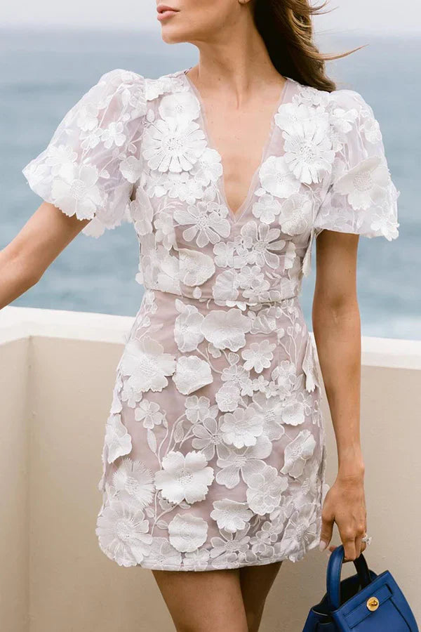 Blumen-Minikleid mit Puffärmeln Für Frauen Mivona