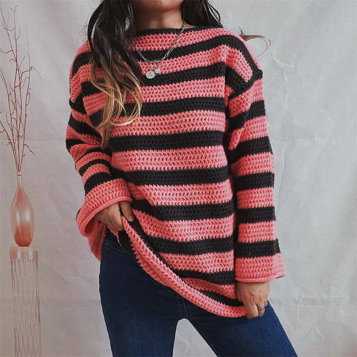 Gestreifter Strickpullover Perfekt Für Gemütliche Winter Damen
