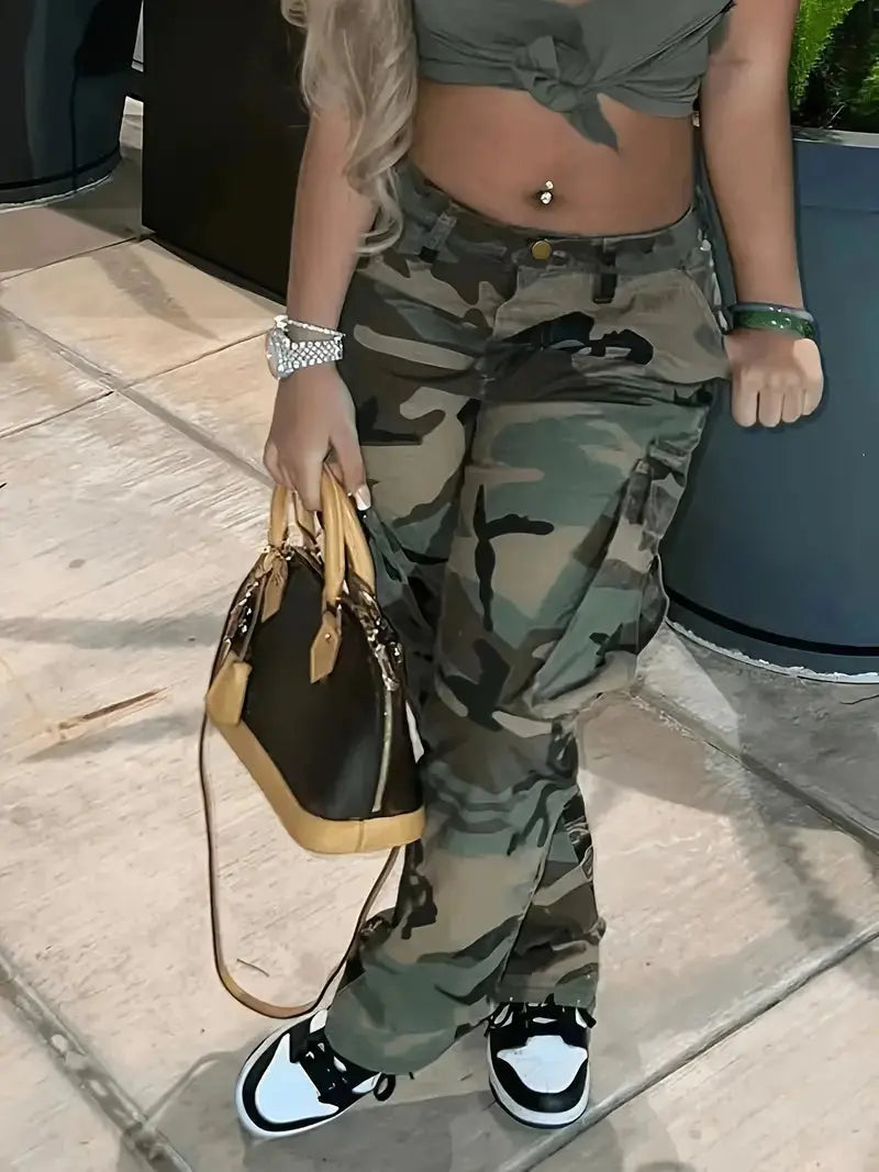 Camouflage Cargo Jeans mit leichtem Tragegefühl für Frühling Sommer für Frauen Mivona